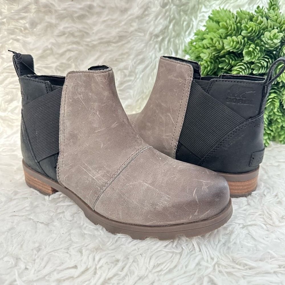 Sorel Women's Emelie Chelsea Leather‎ Ankle Boots Weatherproof Quarry Black sz 6